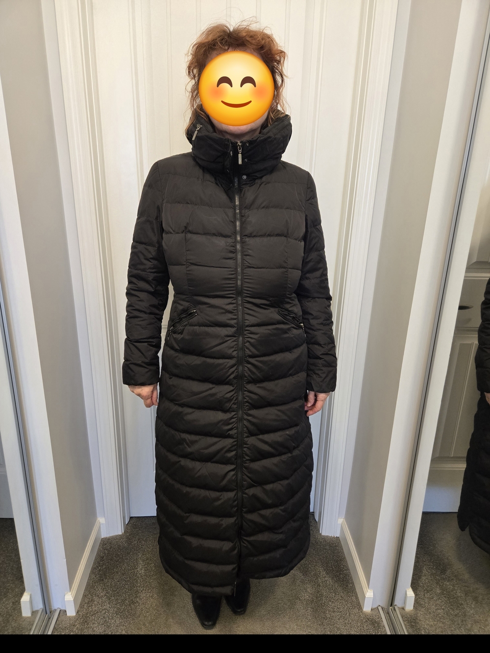 Moncler Long Black Quilted Down Puffer Coat, Size 4